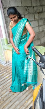 Cyan Blue Semi Silk Saree with Silver Butta and Zari Border