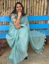 Cyan Saree with Elegant Zari Lines and Readymade Blouse