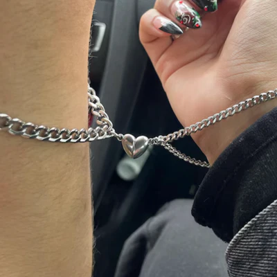 Matching Couples Bracelets with Heart, Relationship Gift For Boyfriend, Magnetic Bracelet Set Of 2, His and Hers Jewelry, Couple Gift