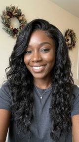 Lily Wet and Wavy 5x5 Closure Pre-Cut Lace Water Wave Wig Glueless Side Part Human Hair Wig, customer review photo