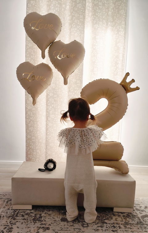 Balon folie Inimă Love, 35cm, bej/auriu