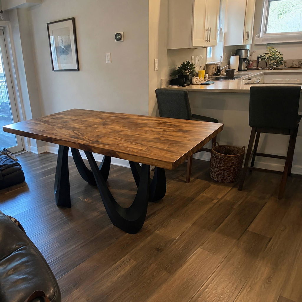 Dining Table with Wavea Metal Table Base for Wooden Rectangle Top - 507
