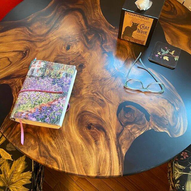 Round Hardwood Black Epoxy Coffee Table Top 15" to 35" Diameter