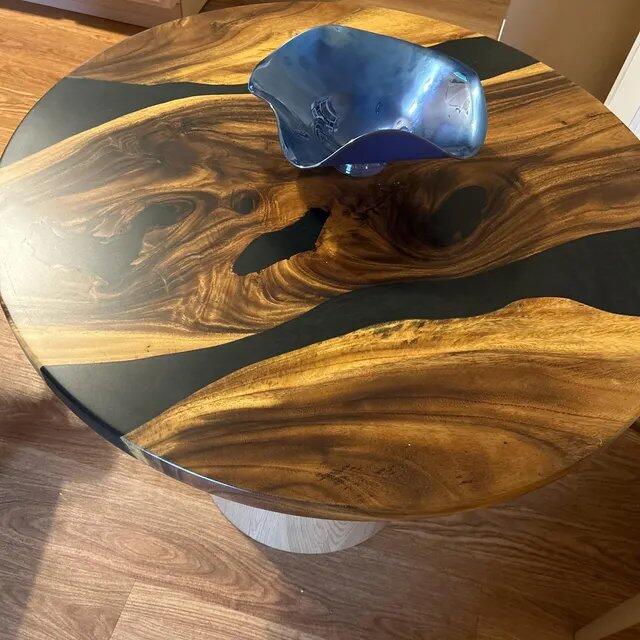 Round Wooden Epoxy Resin Table Top - Unique Patterns in Nature
