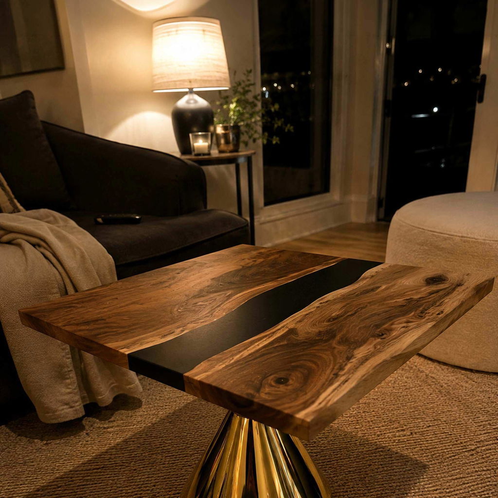 Gold Coffee Table 35" Unique Design for Small Living Rooms - Flux (Big Size)