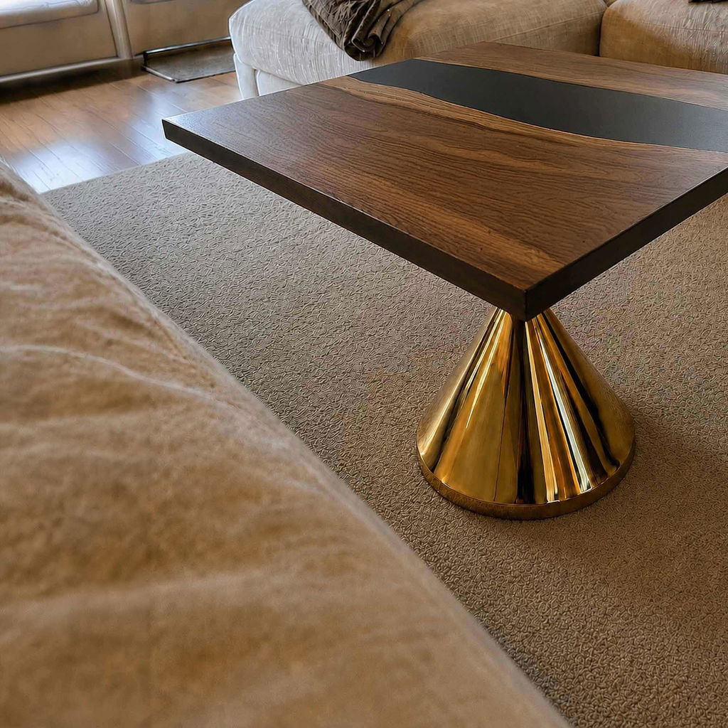 Gold Coffee Table 35" Unique Design for Small Living Rooms - Flux (Big Size)