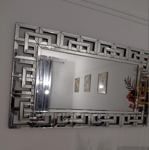 Silver Rectangular Venetian Mirror Wall Decor Mirror with Beveled Glass Edge