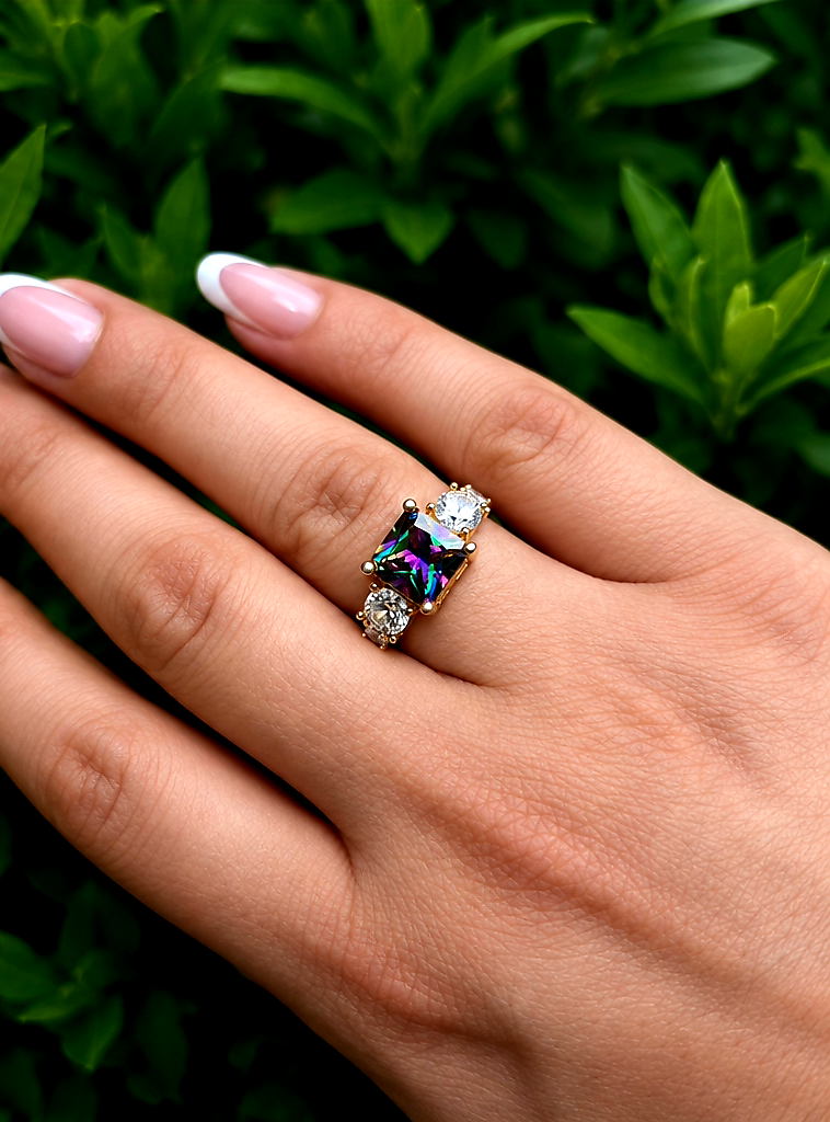 Mystic Topaz Three-Stone Ring
