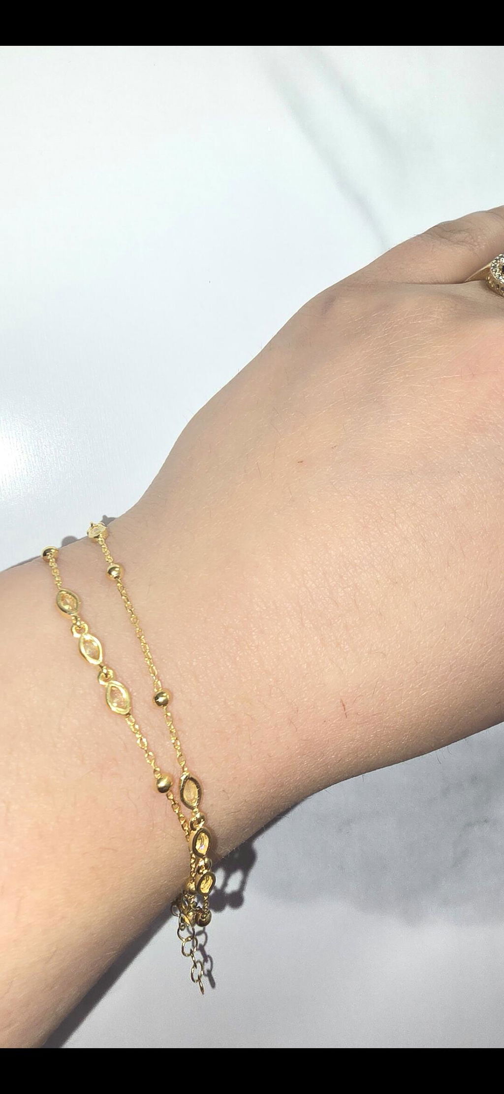Almond Citrine Double Layer Sterling Silver Bracelet