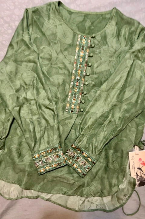Green Silk Embroidered Blouse for Women | Luxe Orienta Modern Chinese Top