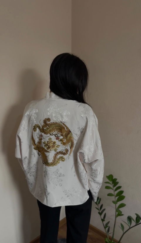 White Phoenix Embroidered Silk Tang Jacket – Reversible Mulberry Silk | LUXE ORIENTA