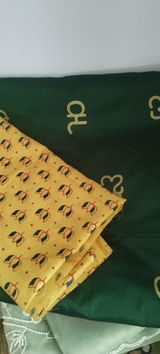 Bottle Green - Aathini - Kannada Letters Handblock Printed Bamboo Cotton Double Blouse Combo