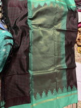 Wine brown - Sico Gadwal checks with Rudraksham and Temple Border - Perfect for Wedding Functions