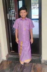 Kids Premium Silk Dhoti Set - Dark Lavender