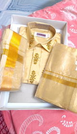Luxury Aari Work Wedding Silk Dhoti Set 4 (HandCrafted) -(DESPATCH TIME 15 DAYS)