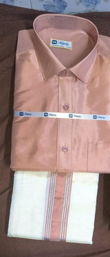 Premium Silk Dhoti Set with Colour Zari - Copper
