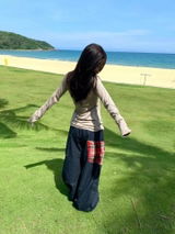 Scimitar plaid patchwork baggy radish jeans
