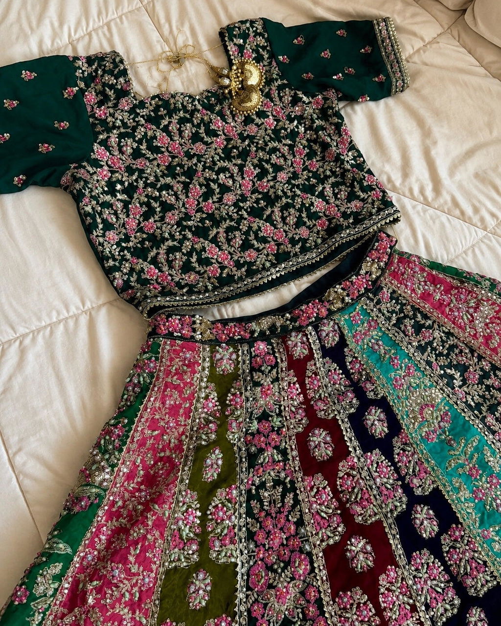 Customer photo for Sabyasachi Mukherjee Style — Mairaz Multicoloured 18-Panel Lehenga
