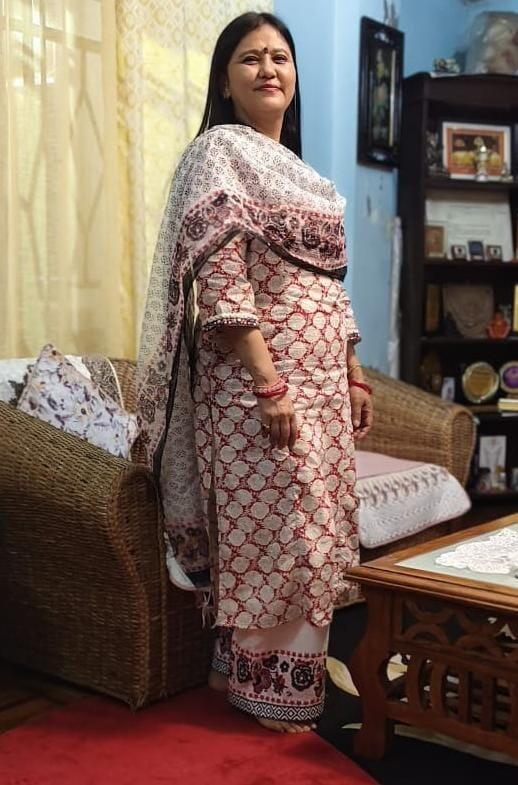 Red Sanganeri hand Block Print Kalidar Suit Set
