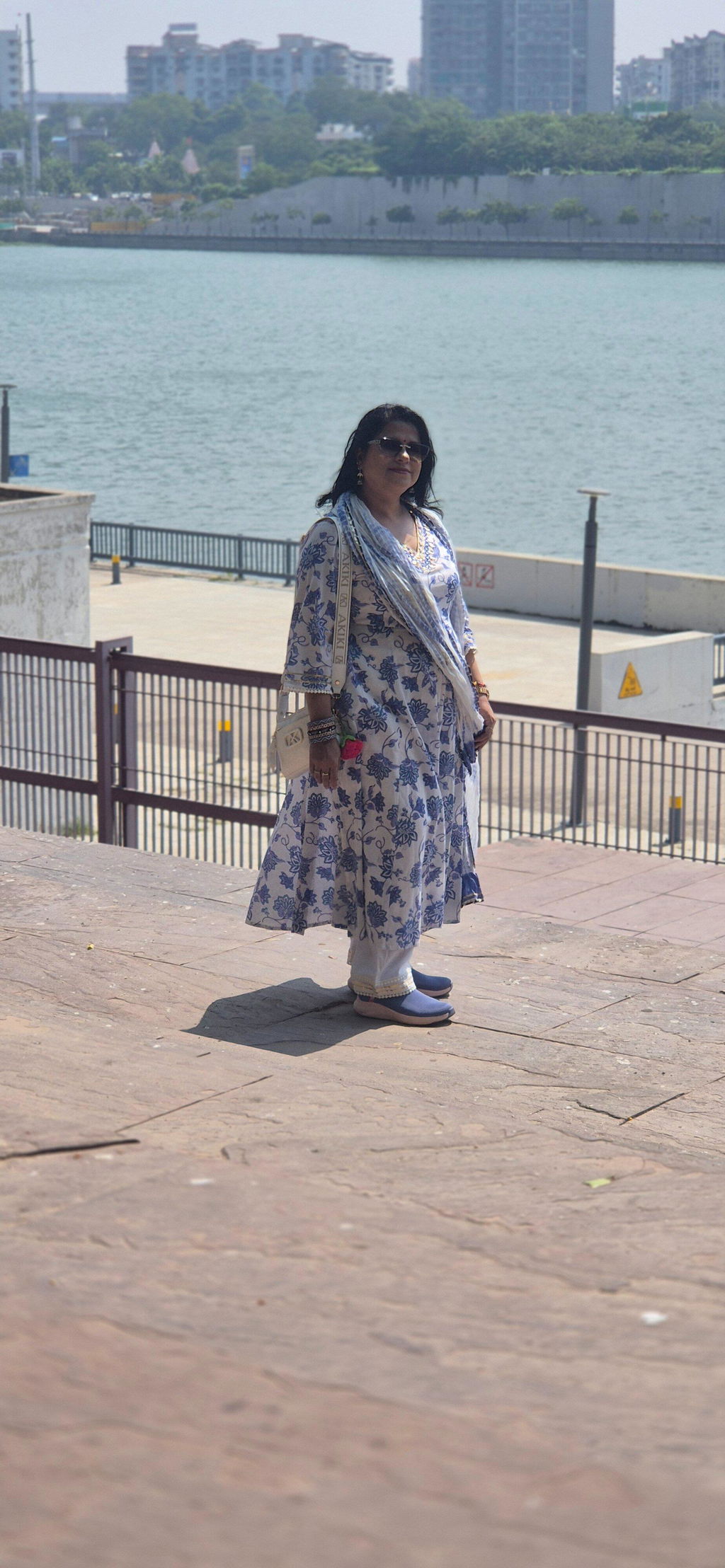 Blue Open jaal Sanganeri Print Anarkali Kurta with pant