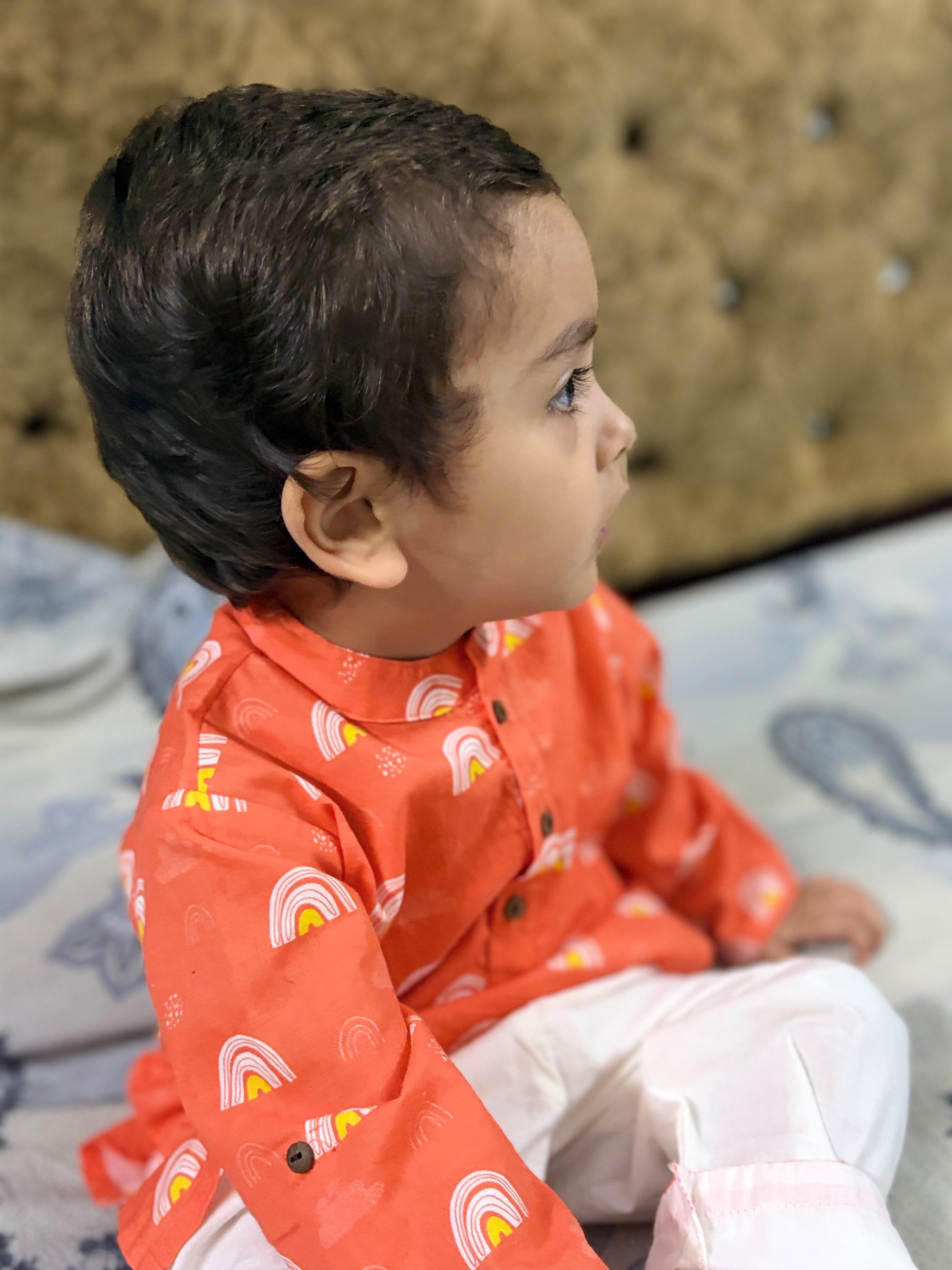 Orange Rainbows Cotton Kurta Set