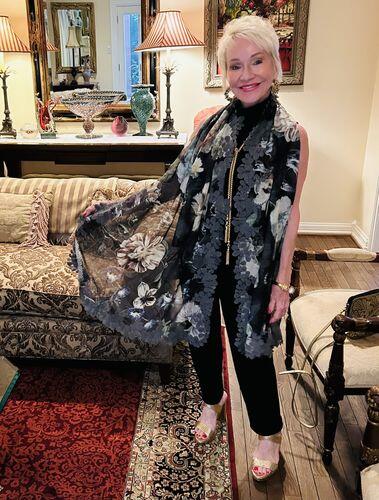 Gray Print Modal & Silk Scarf Gray Lace