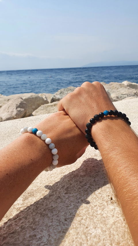 Infinity Gemstone Bracelet with Onyx, Lava & Apatite beads