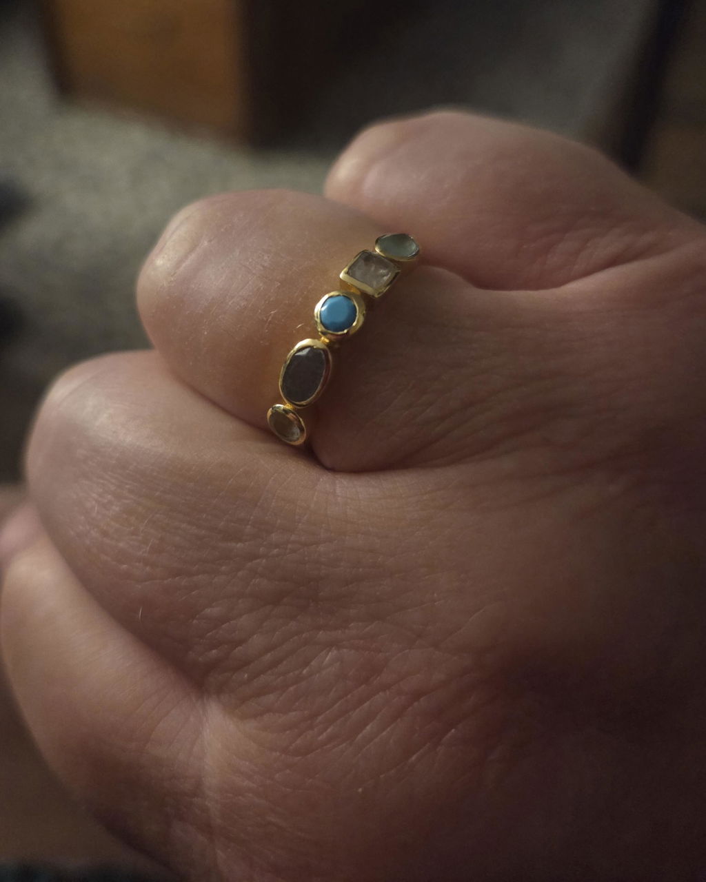 Indira Aqua Chalcedony, Moonstone, Turquoise, Labradorite and Rose quartz Ring ~ 18k Gold Plated ~ MR360