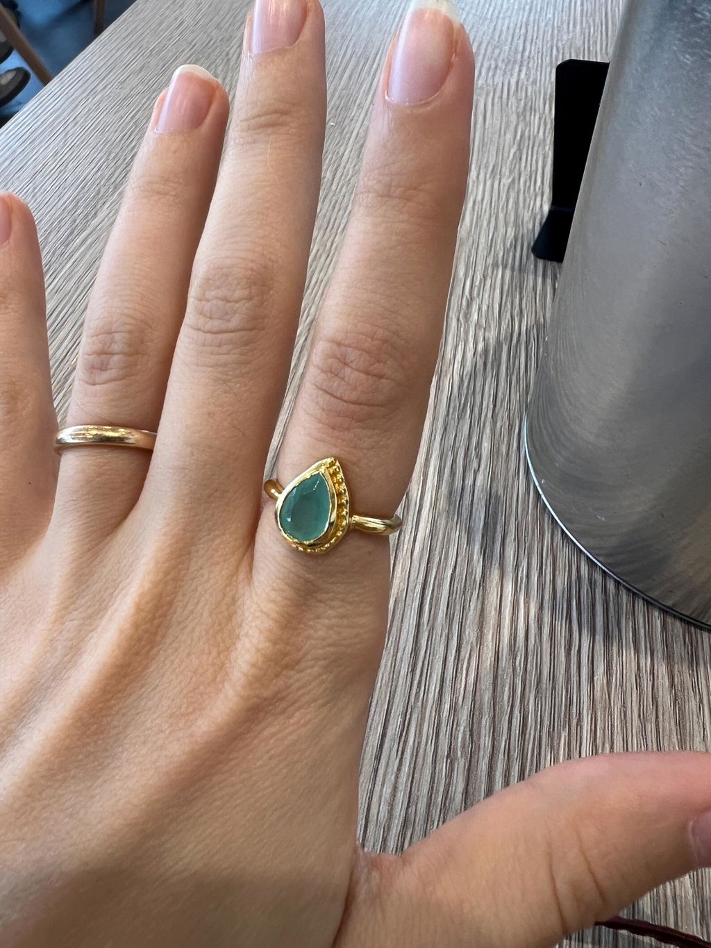 Aqua Chalcedony ~ Tear Drop Ring  ~ 18k Gold Plated ~  MR314