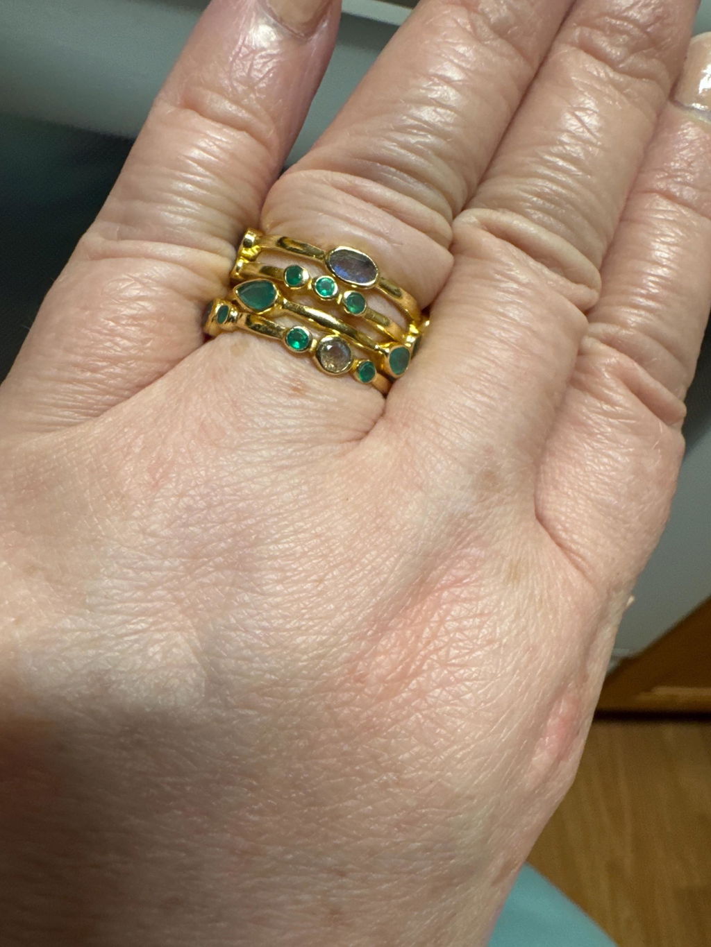 Green Onyx & Labradorite Ring ~ 18k Gold Plated ~ MR341