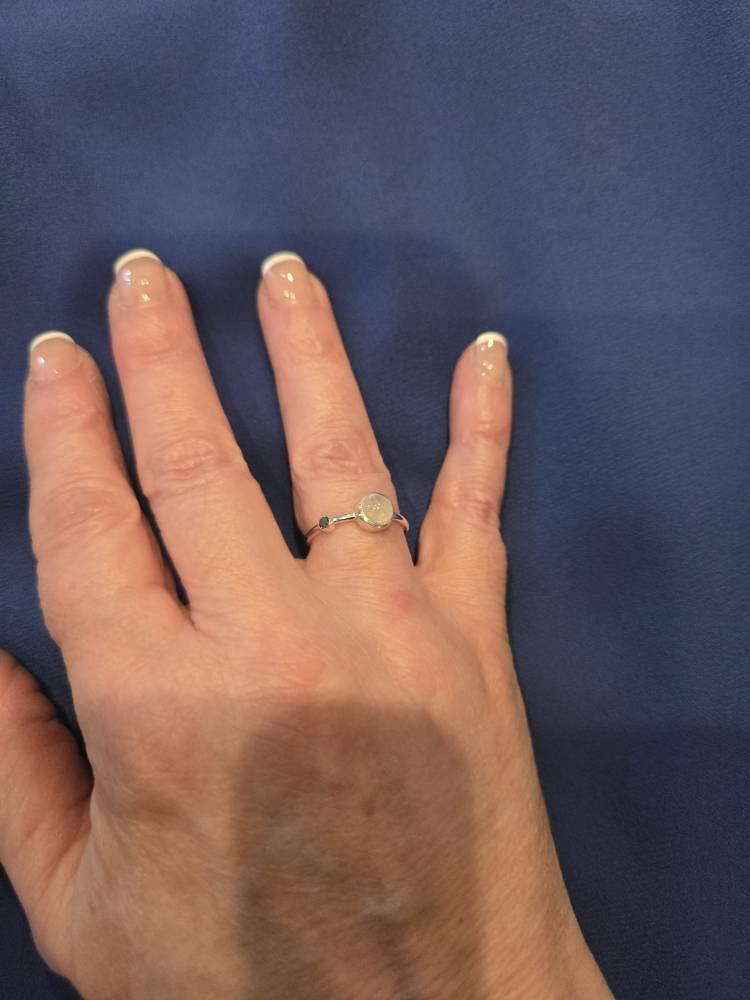 Dainty Moonstone & Blue Topaz Ring • Sterling Silver