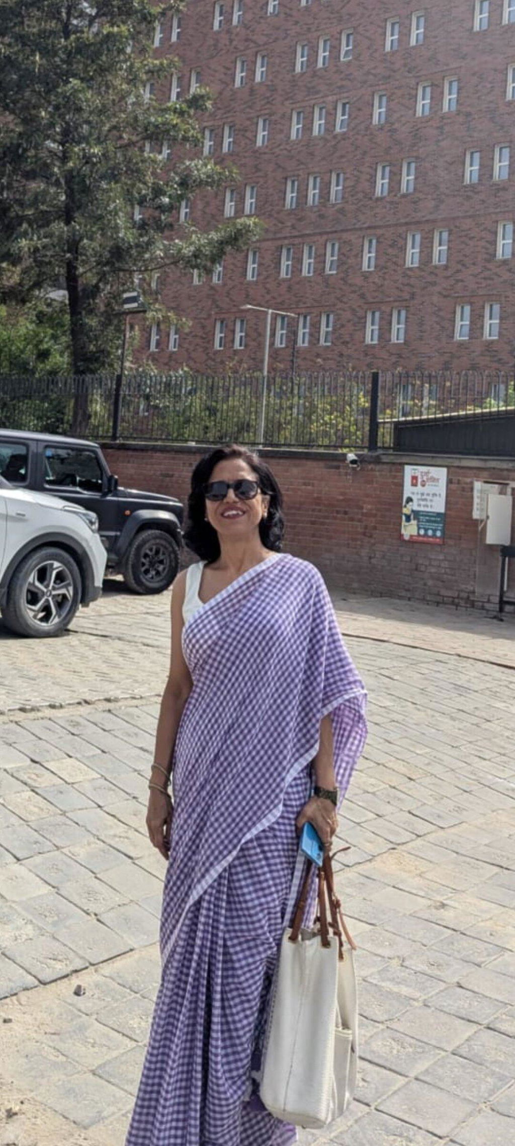 Wisteria Lane - Purple Gingham Mulmul Cotton Saree