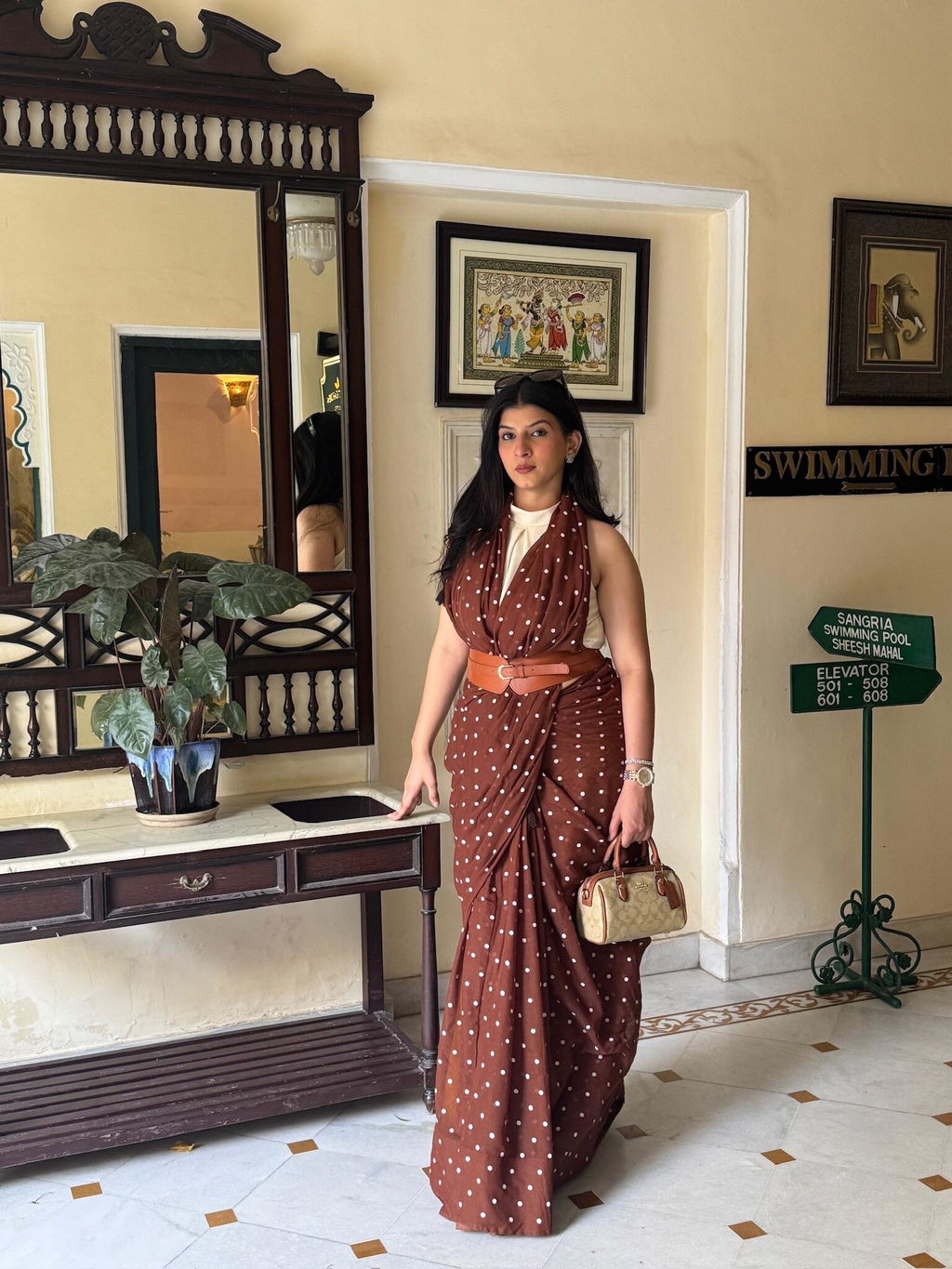 Dot Theory - Chocolate Polka Dot Modal Cotton Saree