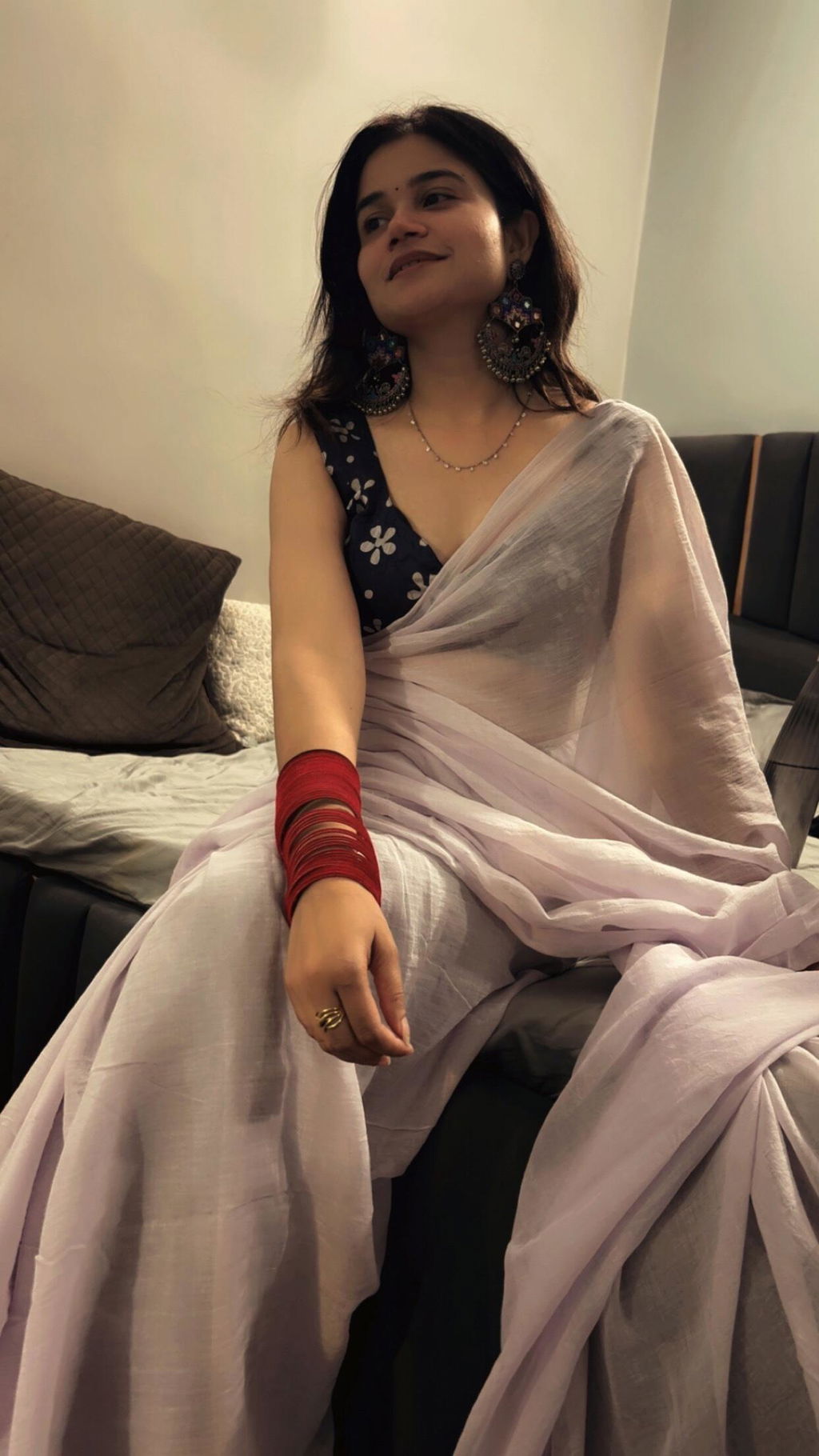 Lilac Blush - Plain Purple Mul Saree
