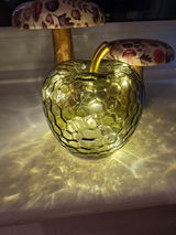 Green Glass Apple LED Lamp with Gold Stem, 11cm