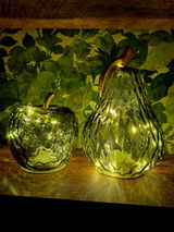 Pear-shaped Green Glass Decorative LED Lamp with Gold Stem, 18cm