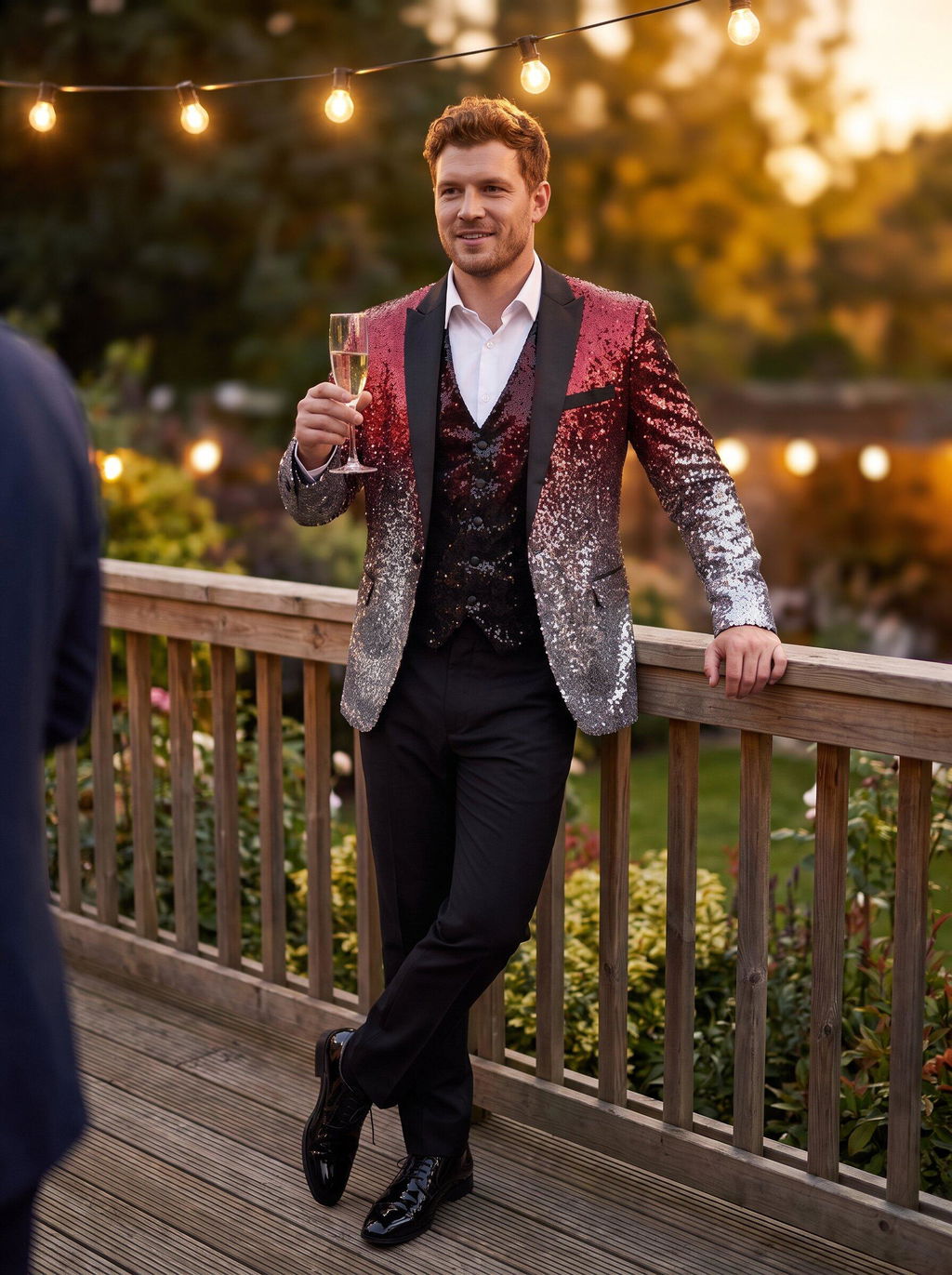 Menseventwear Men's Fashion Gradient Sequined Tuxedo Suit Peak lapel Men's Suit (Blazer + Vest + Pants)