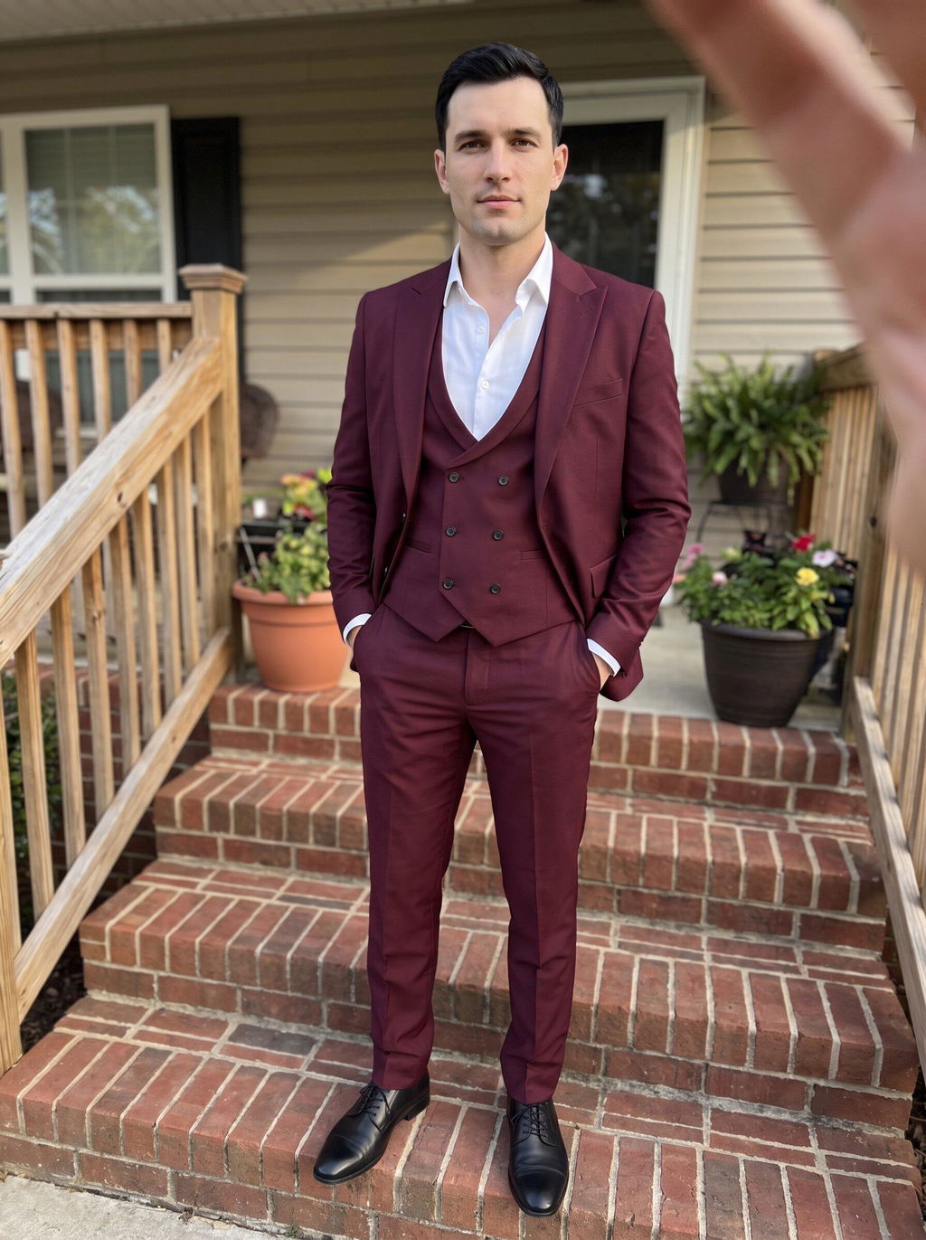 Menseventwear Fashion 3 Pieces Mens Suit Peak Lapel Tuxedos For Wedding (Blazer+vest+Pants)