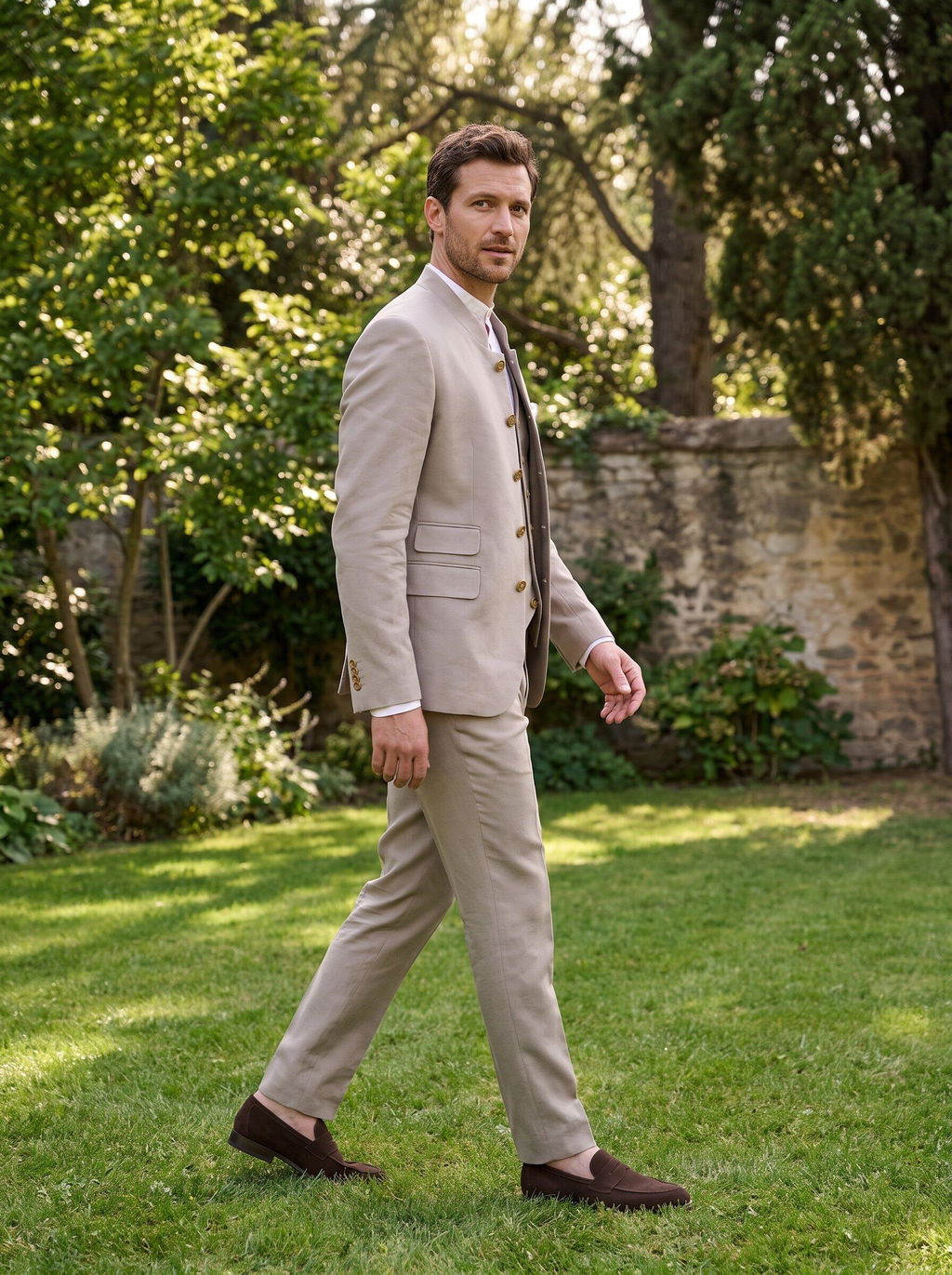 Classic 3 Piece Men's Slim Fit Solid Color Stand Collar Wedding Suit (Blazer+vest+Pants)