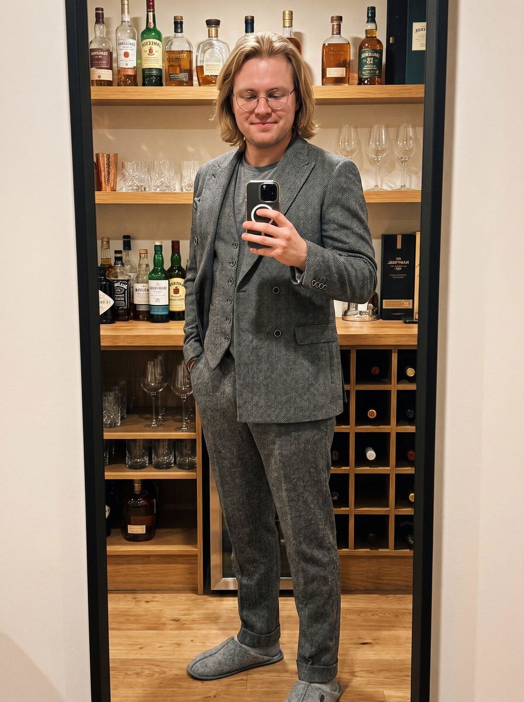 Menseventwear Men's 3 Pieces Suit Classic Herringbone Tweed Peak Lapel Tuxedos (Blazer+vest+Pants)