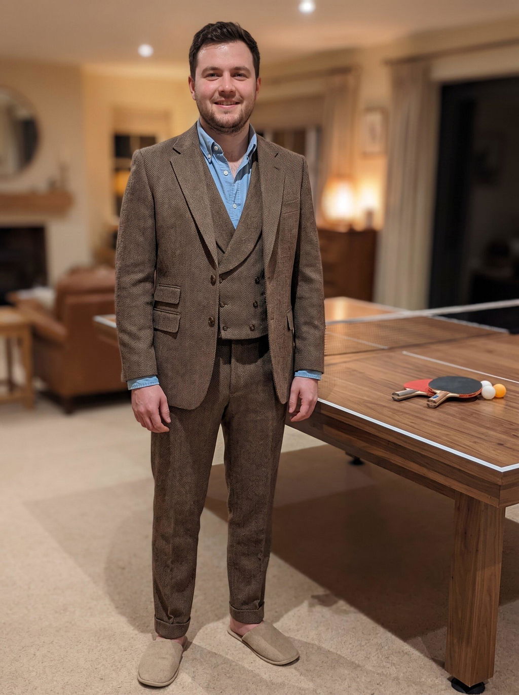 Menseventwear Vintage Classical 3 Piece Mens Suit Herringbone Notch Lapel Set (Blazer+Vest+Pants)
