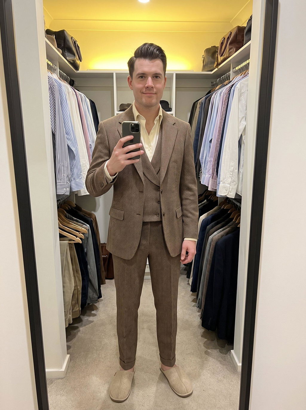 Menseventwear Vintage Classical 3 Piece Mens Suit Herringbone Notch Lapel Set (Blazer+Vest+Pants)
