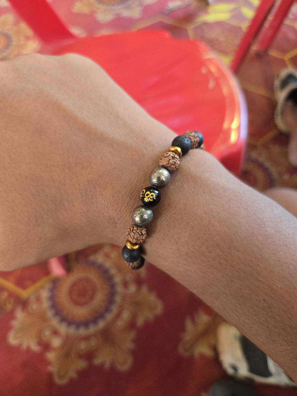 Spiritual Rudraksh Natural Stone Pyrite Om Bracelet