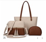 Olivia 3-Piece Tote Set (Beige And Brown)