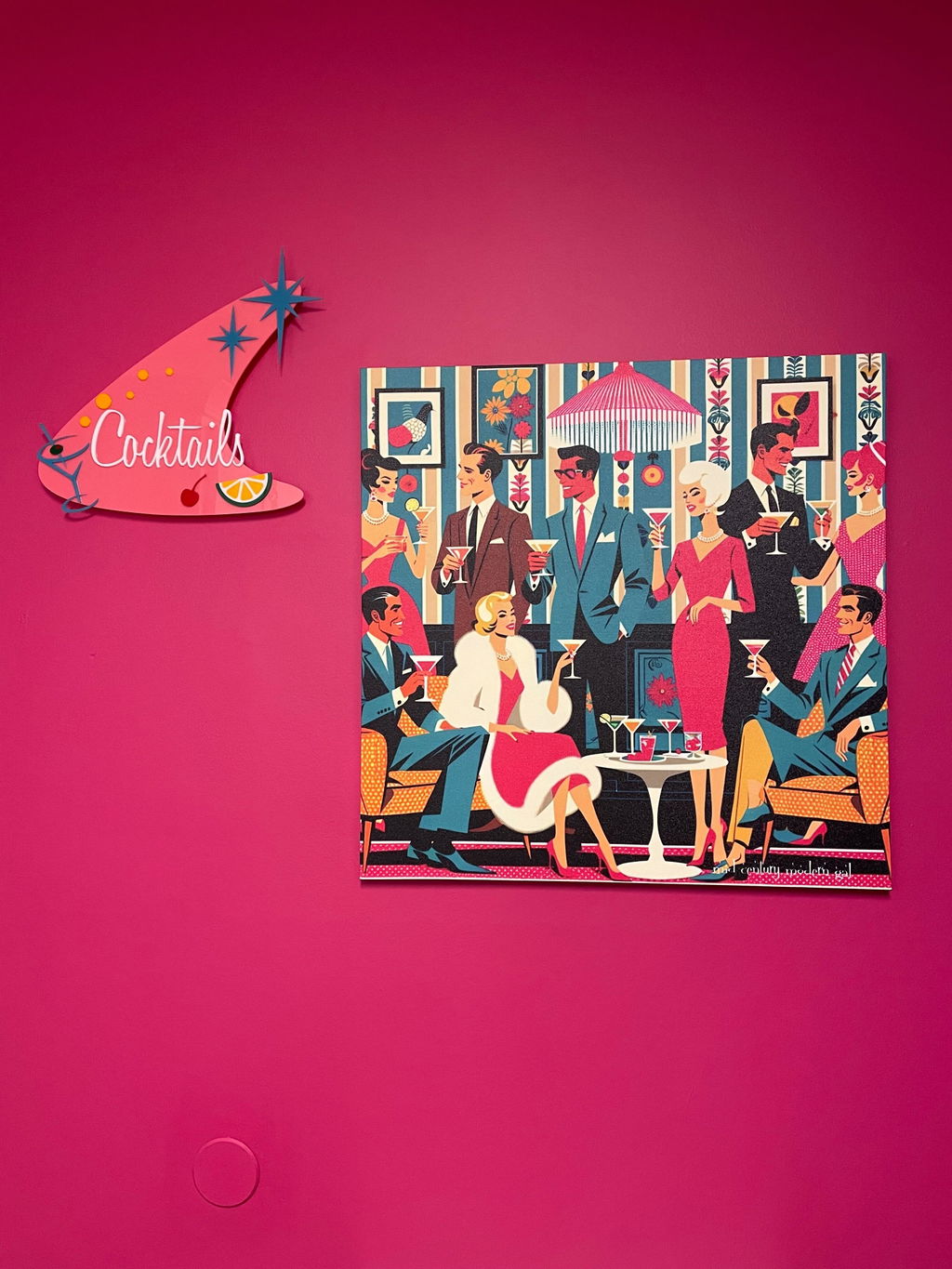 1950's Atomic Martini Cocktail Party, Kitschy Mid Century Modern Wall Art