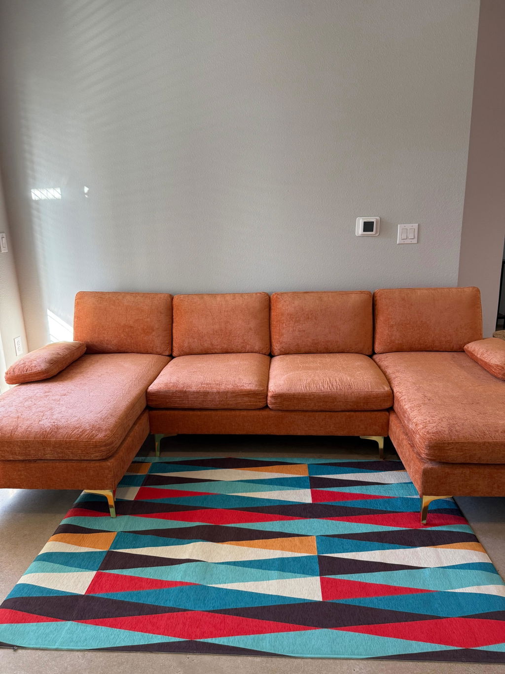 Mid Century Modern Area Rug Abstract Brown, Teal, Burnt Orange, Mustard Yellow Retro MCM Home Decor
