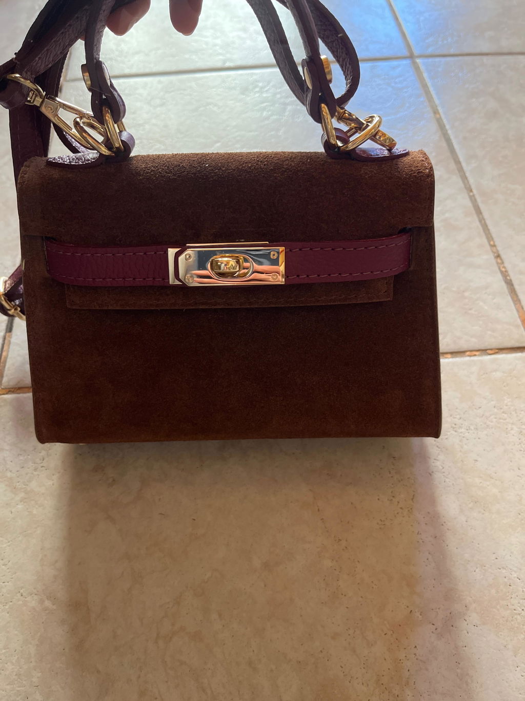Lina Mini Velour — Dark Mocha & Wine – Kundenfoto