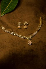 AD Drop Pendant Necklace Set – Sleek Design with Earrings | Party & Gift