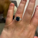 Emerald Blue Sapphire Silver Engagement Ring