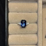 Emerald Blue Sapphire Silver Engagement Ring